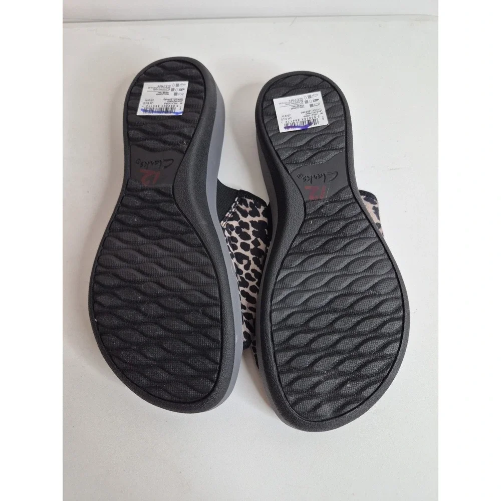 Cloudsteppers by Clarks Sandals Womens 8 M Slide Leopard Print Wedge Black Gray‎